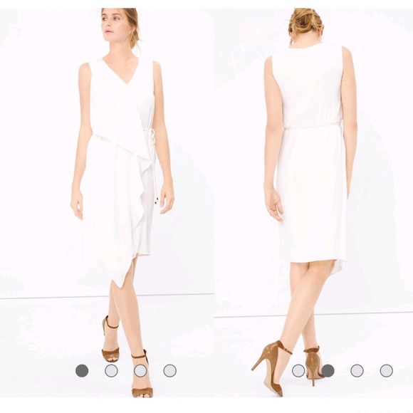 White House Black Market Dresses & Skirts - WHMB sleeveless ruffle front tie waist white dress
